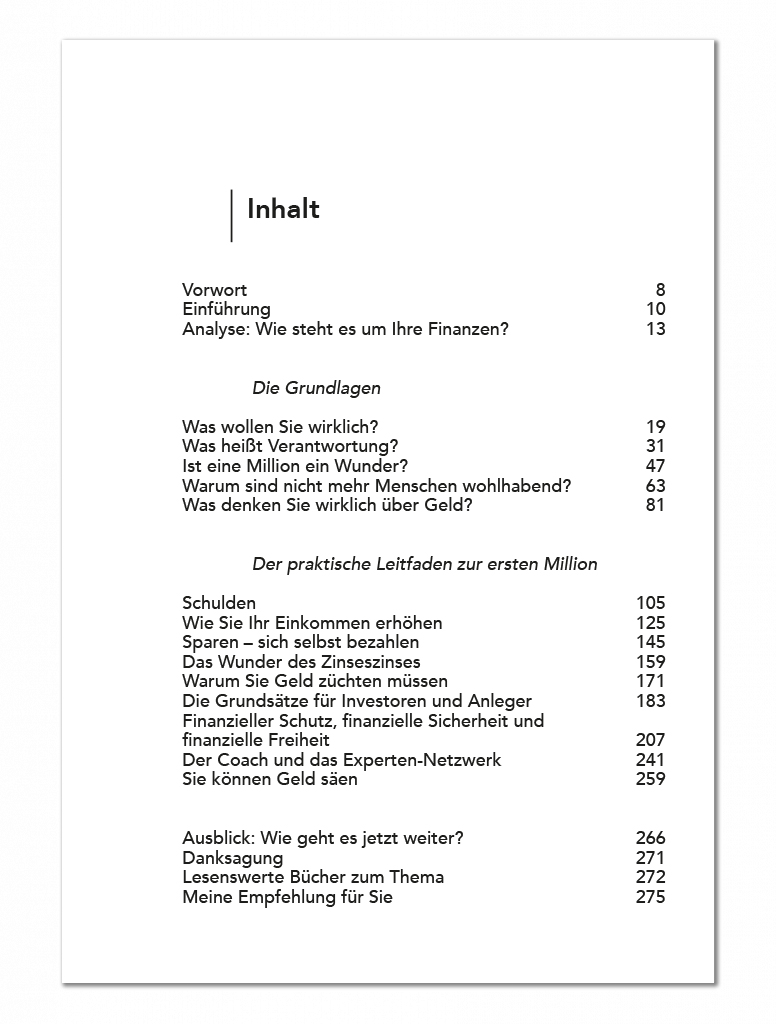 Bodo Schäfer Bücher Der Weg zur finanziellen Freiheit Inhaltsverzeichnis