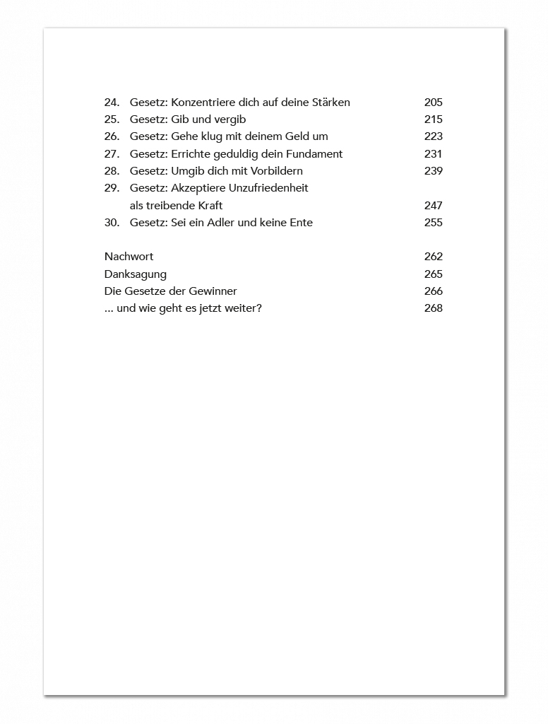 Bodo Schäfer buch GEsetze der Gewinner Inhaltsverzeichnis