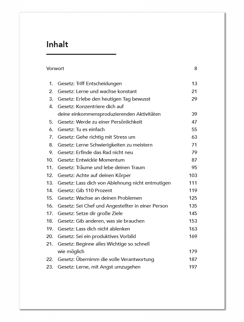 Bodo Schäfer buch GEsetze der Gewinner Inhaltsverzeichnis