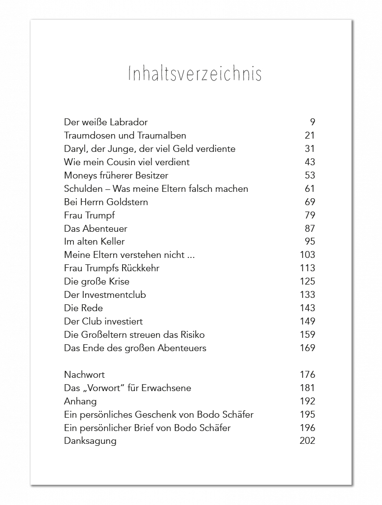 Bodo Schäfer Buch Ein Hund namens Money Inhaltsverzeichnis
